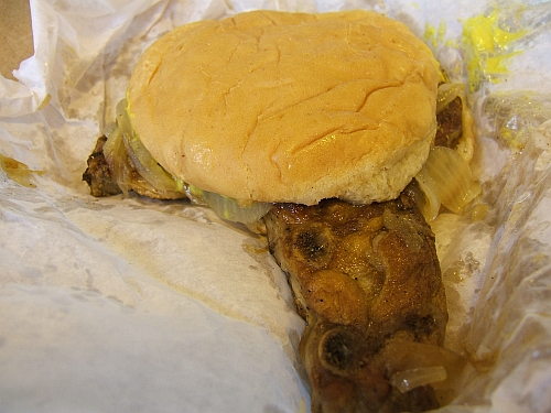 Jim’s outsized pork chop sandwich is just $3.95.