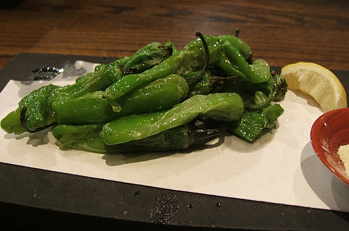 Japanese shishito peppers, mellow by any true chili-heads standards.