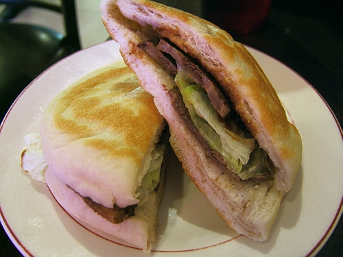 The pancake with beef at Uncle Zhou’s is more sandwich than pancake.