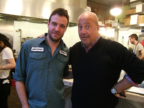 Andrew Zimmern and his new pal, Hugue Dufour of M. Wells Dinette