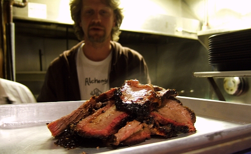  Bowen seems to be in awe of his brisket. 