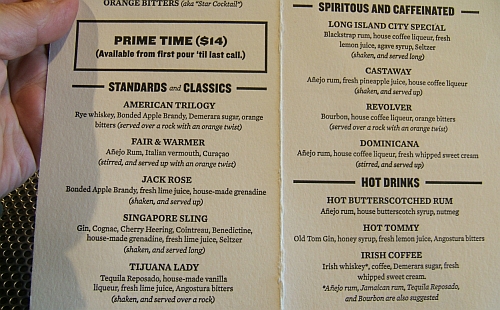 The menu combines caffeination and fine libations.