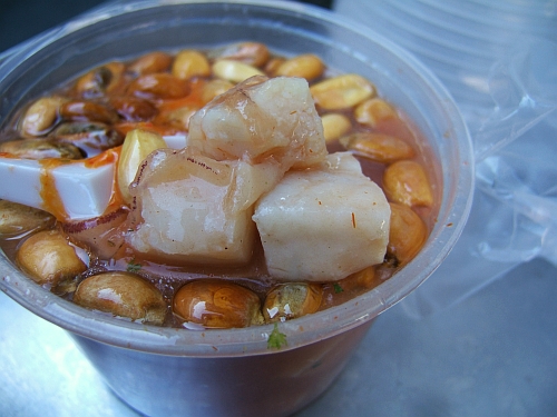 Jorgito’s ceviche is topped with crunchy, salty maize cancha.