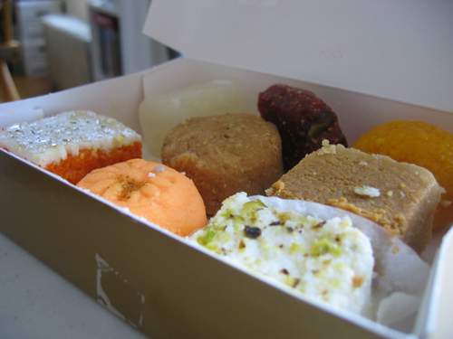 A box of Diwali sweets from Maharajah Sweets in Jackson Heights, Queens. Photo by Anne Noyes Saini.