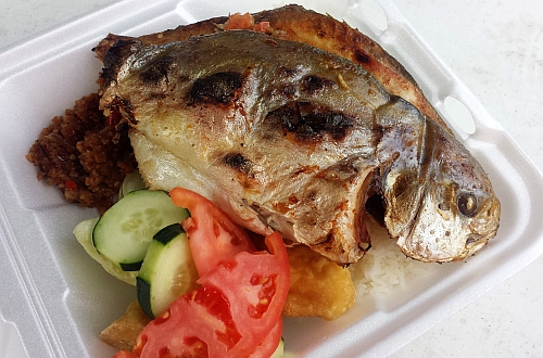 This Celebes style grilled fish is one of the best things at the Food Bazaar.